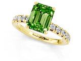 Yellow gold Emerald Cut Peridot Solitaire Pavé Engagement Ring with Round Band and Prong Setting_55