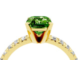Yellow gold Emerald Cut Peridot Solitaire Pavé Engagement Ring with Round Band and Prong Setting_58