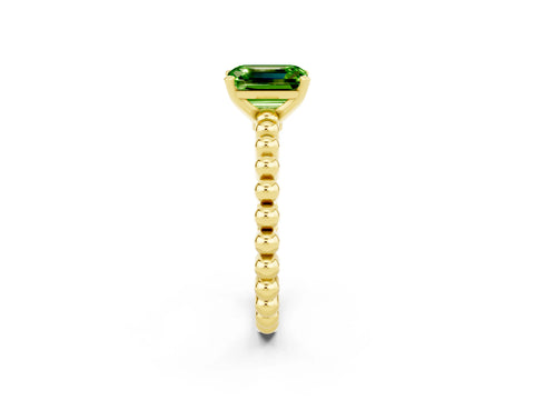 Yellow gold Emerald Cut Peridot Solitaire Ring with Beaded Band and Prong Setting_2