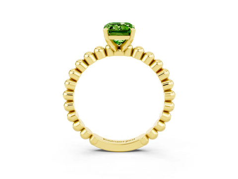 Yellow gold Emerald Cut Peridot Solitaire Ring with Beaded Band and Prong Setting_3