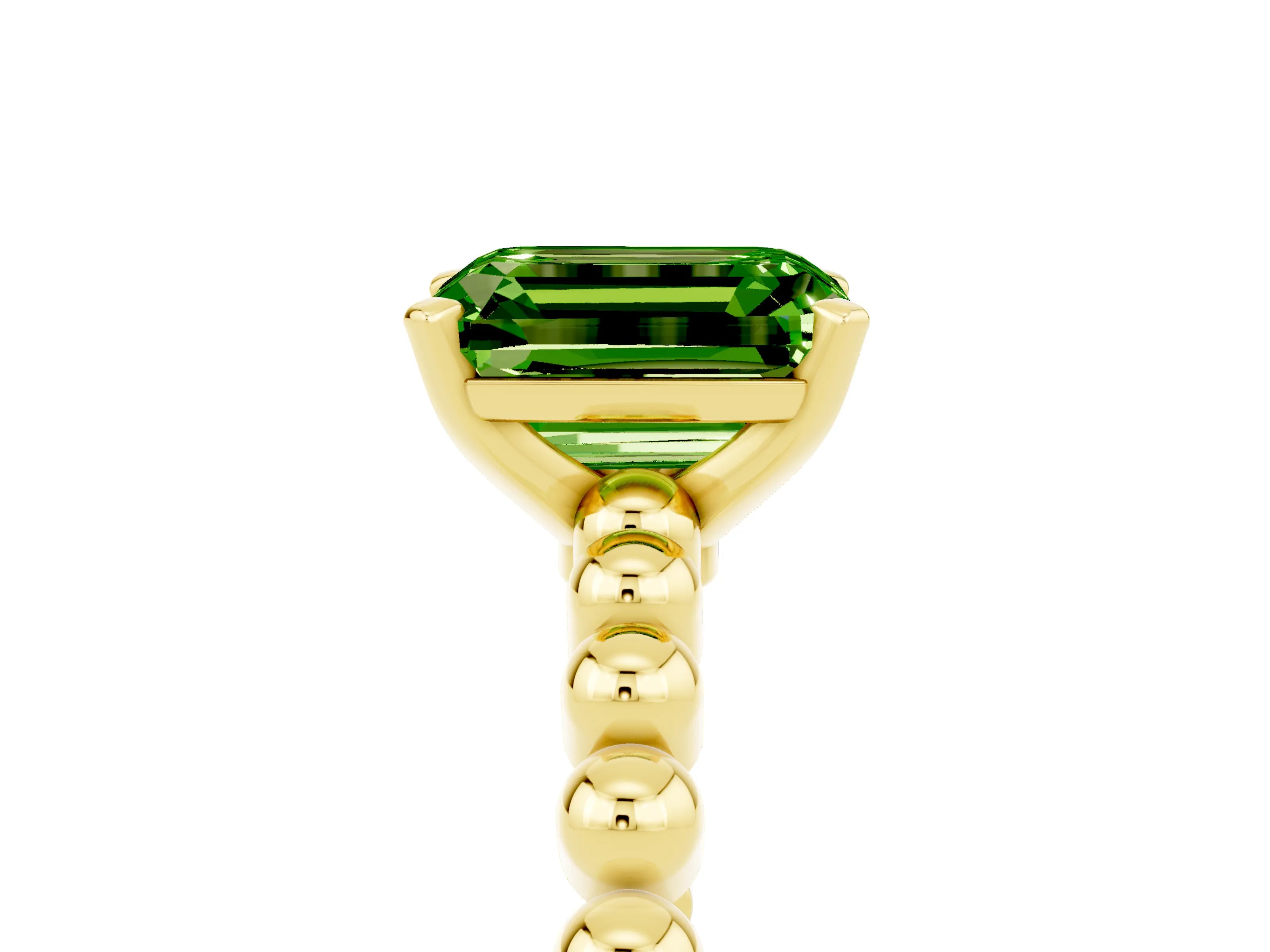 Yellow gold Emerald Cut Peridot Solitaire Ring with Beaded Band and Prong Setting_5