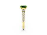 Yellow gold Emerald Cut Peridot Solitaire Ring with Cathedral Setting and Pavé Band_2
