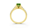 Yellow gold Emerald Cut Peridot Solitaire Ring with Cathedral Setting and Pavé Band_3