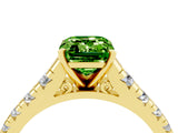 Yellow gold Emerald Cut Peridot Solitaire Ring with Cathedral Setting and Pavé Band_4