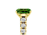 Yellow gold Emerald Cut Peridot Solitaire Ring with Cathedral Setting and Pavé Band_5