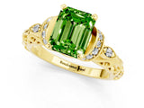 Yellow gold Emerald Cut Peridot Solitaire Ring with Filigree Band and Four-Prong Setting_45