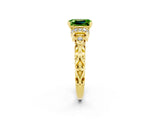 Yellow gold Emerald Cut Peridot Solitaire Ring with Filigree Band and Four-Prong Setting_46