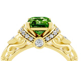 Yellow gold Emerald Cut Peridot Solitaire Ring with Filigree Band and Four-Prong Setting_48