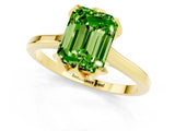 Yellow gold Emerald Cut Peridot Solitaire Ring with Flower Prong Setting and Classic Band_13