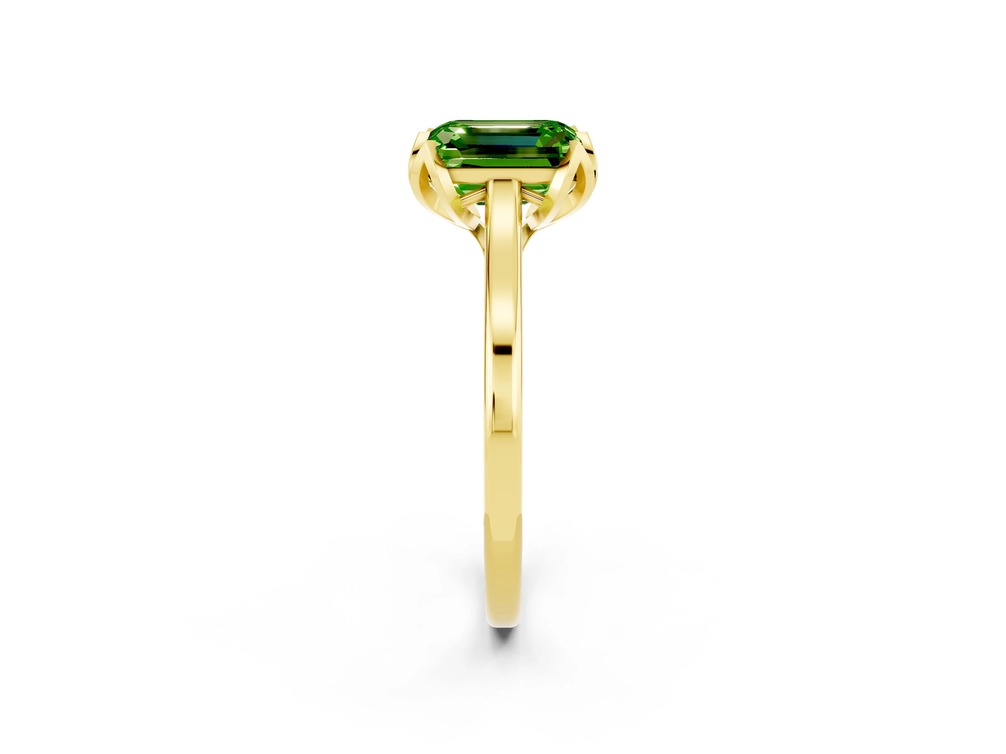 Yellow gold Emerald Cut Peridot Solitaire Ring with Flower Prong Setting and Classic Band_14