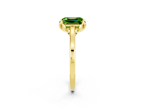 Yellow gold Emerald Cut Peridot Solitaire Ring with Flower Prong Setting and Classic Band_14