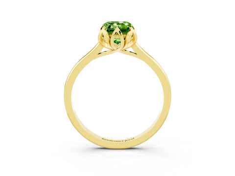 Yellow gold Emerald Cut Peridot Solitaire Ring with Flower Prong Setting and Classic Band_15