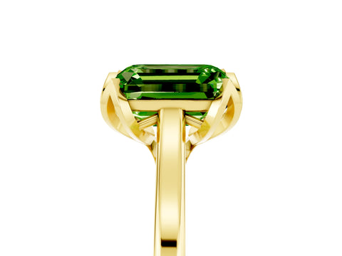 Yellow gold Emerald Cut Peridot Solitaire Ring with Flower Prong Setting and Classic Band_17