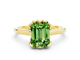 Yellow gold Emerald Cut Peridot Solitaire Ring with Flower Prong Setting and Classic Band_36
