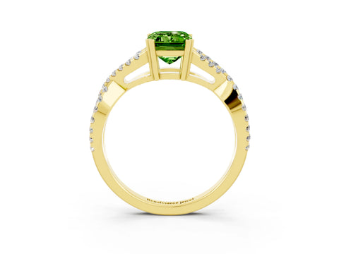 Yellow gold Emerald Cut Peridot Solitaire Ring with Four-Prong Setting and Twisted Pavé Band_3