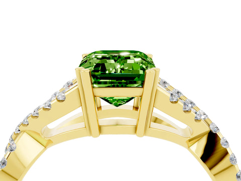 Yellow gold Emerald Cut Peridot Solitaire Ring with Four-Prong Setting and Twisted Pavé Band_4