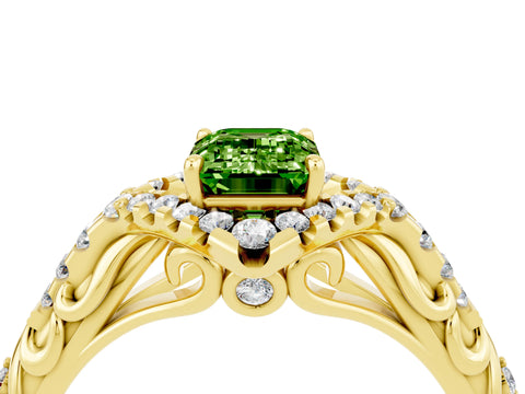 Yellow gold Emerald Cut Peridot Solitaire Ring with Hidden Halo and Pavé Band_16