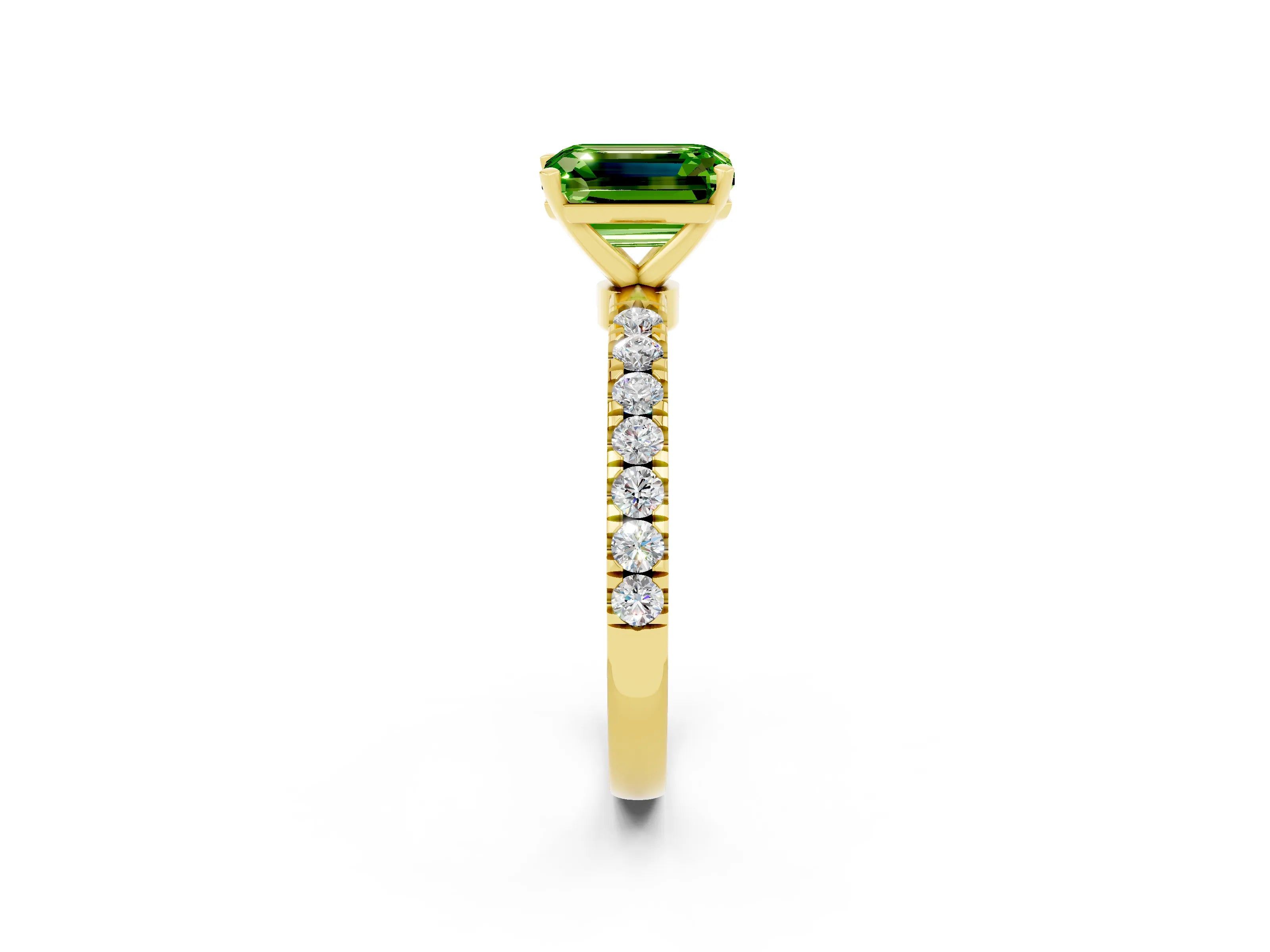 Yellow gold Emerald Cut Peridot Solitaire Ring with Pavé Accents and Four-Prong Setting_2