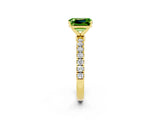 Yellow gold Emerald Cut Peridot Solitaire Ring with Pavé Accents and Four-Prong Setting_2