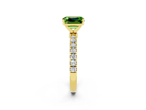Yellow gold Emerald Cut Peridot Solitaire Ring with Pavé Accents and Four-Prong Setting_2
