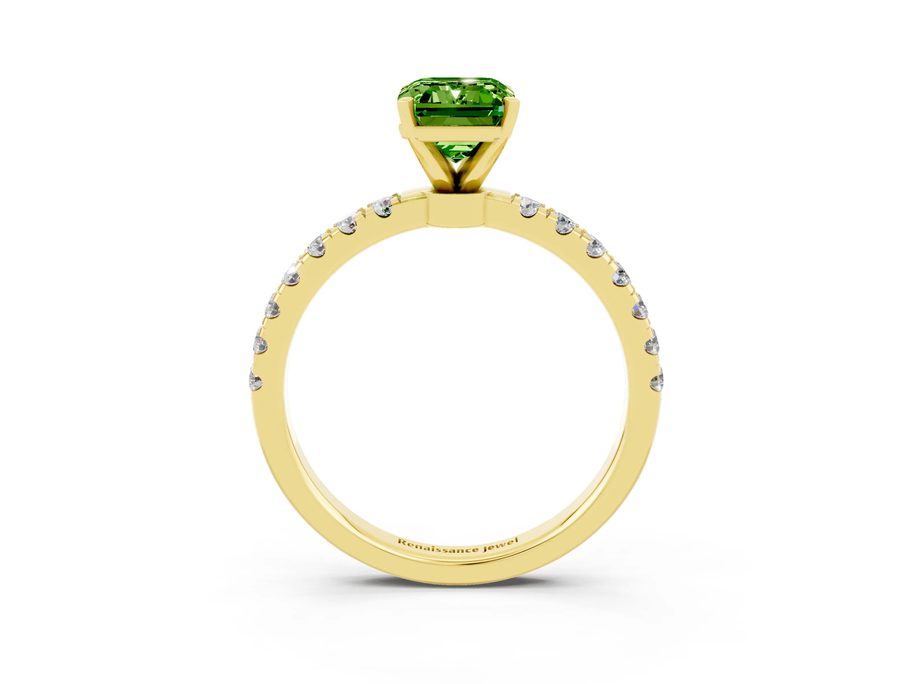 Yellow gold Emerald Cut Peridot Solitaire Ring with Pavé Accents and Four-Prong Setting_3