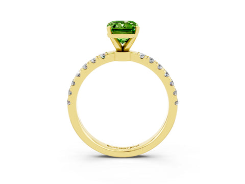 Yellow gold Emerald Cut Peridot Solitaire Ring with Pavé Accents and Four-Prong Setting_3