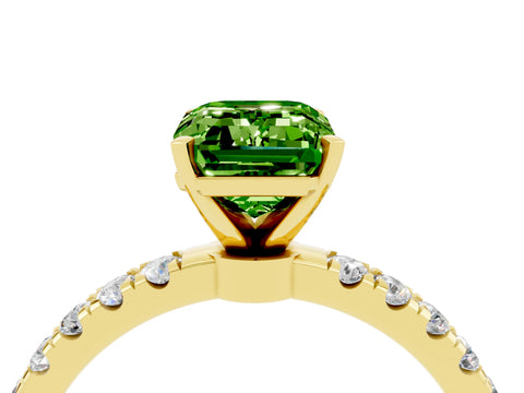 Yellow gold Emerald Cut Peridot Solitaire Ring with Pavé Accents and Four-Prong Setting_4