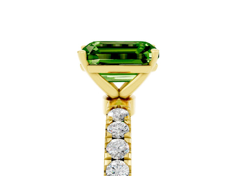 Yellow gold Emerald Cut Peridot Solitaire Ring with Pavé Accents and Four-Prong Setting_5