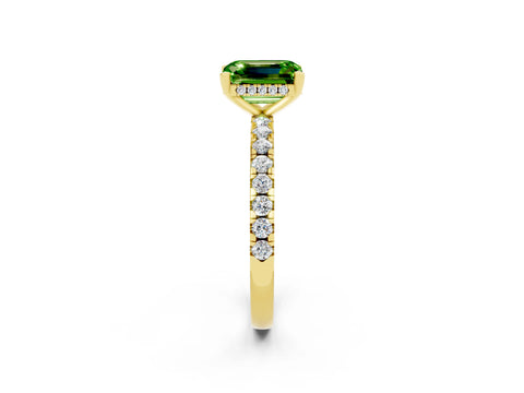 Yellow gold Emerald Cut Peridot Solitaire Ring with Pavé Band and Four-Prong Setting_26