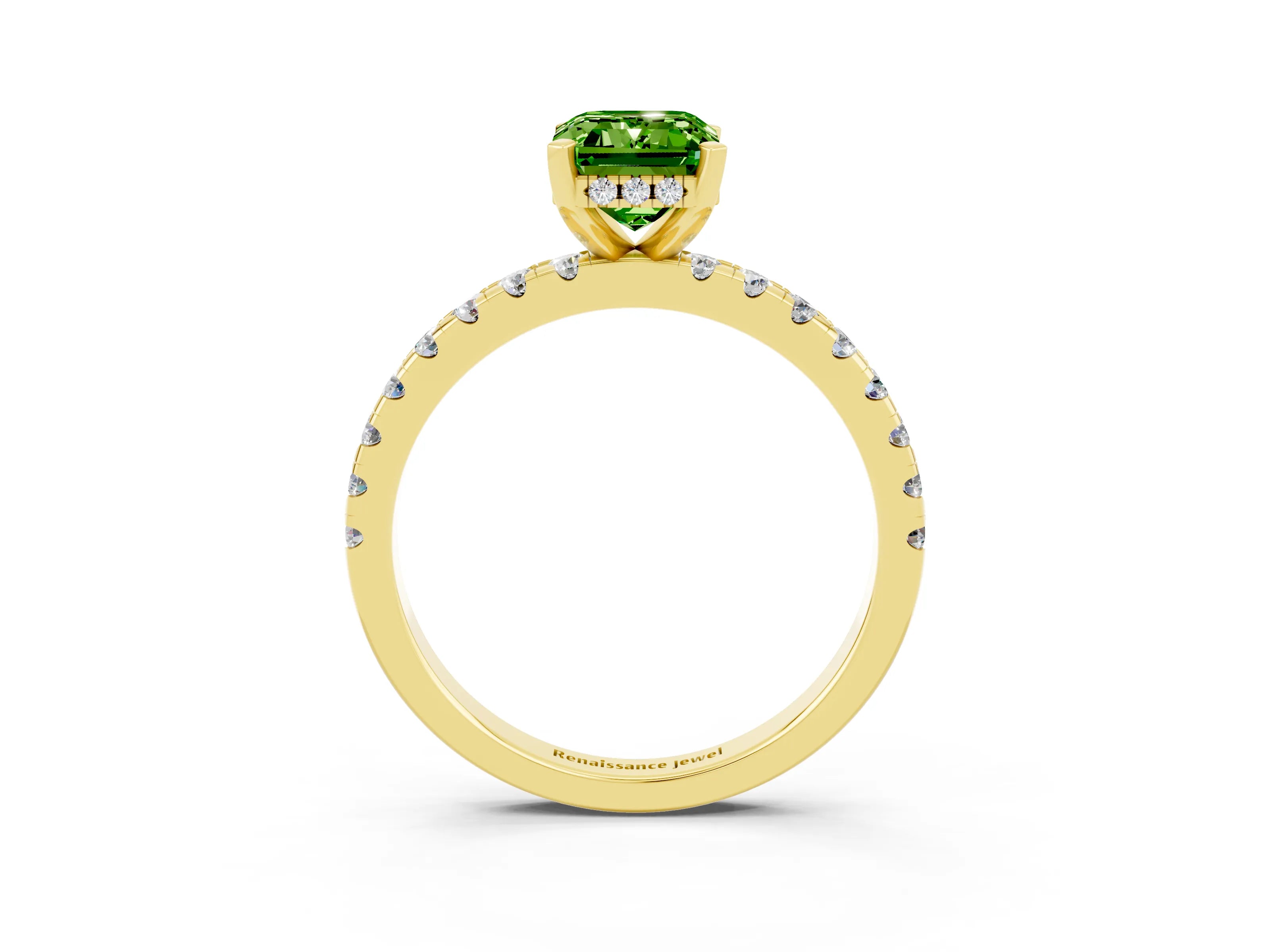 Yellow gold Emerald Cut Peridot Solitaire Ring with Pavé Band and Four-Prong Setting_27