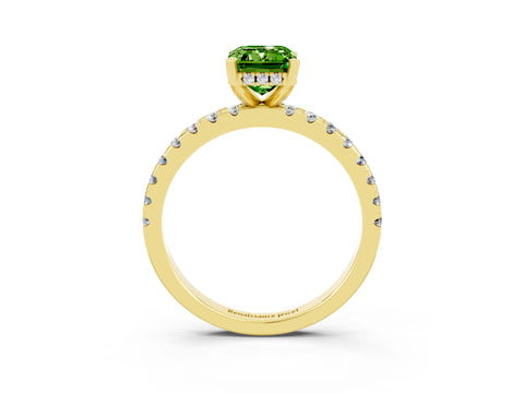 Yellow gold Emerald Cut Peridot Solitaire Ring with Pavé Band and Four-Prong Setting_27