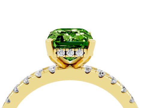 Yellow gold Emerald Cut Peridot Solitaire Ring with Pavé Band and Four-Prong Setting_28
