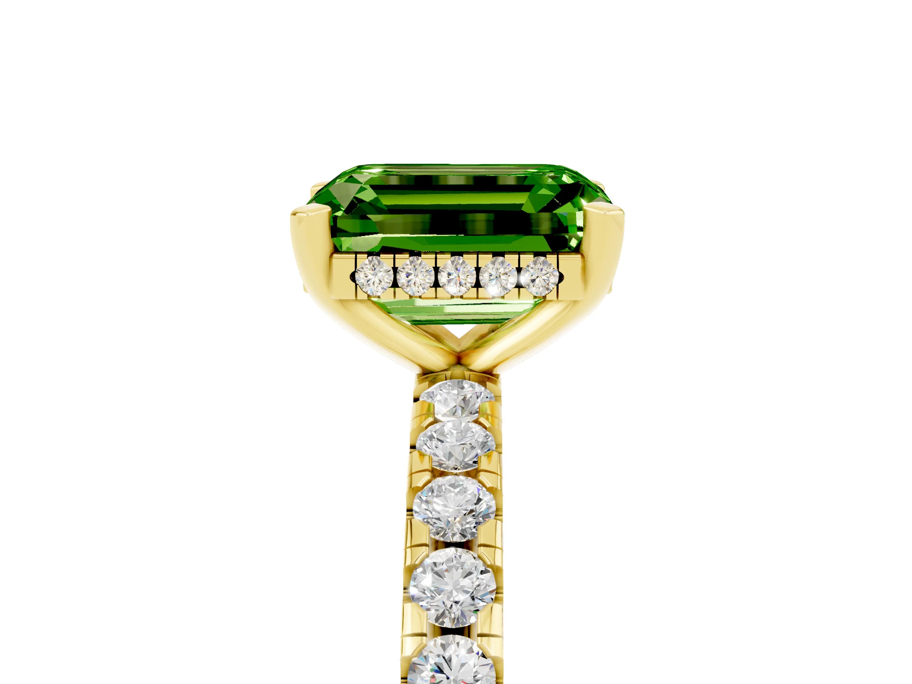 Yellow gold Emerald Cut Peridot Solitaire Ring with Pavé Band and Four-Prong Setting_29