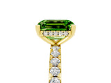 Yellow gold Emerald Cut Peridot Solitaire Ring with Pavé Band and Four-Prong Setting_29
