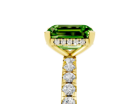 Yellow gold Emerald Cut Peridot Solitaire Ring with Pavé Band and Four-Prong Setting_29