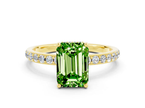 Yellow gold Emerald Cut Peridot Solitaire Ring with Pavé Band and Hidden Halo_12