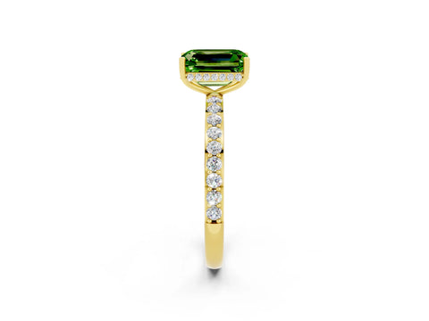 Yellow gold Emerald Cut Peridot Solitaire Ring with Pavé Band and Hidden Halo_14