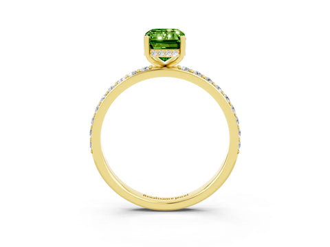 Yellow gold Emerald Cut Peridot Solitaire Ring with Pavé Band and Hidden Halo_15