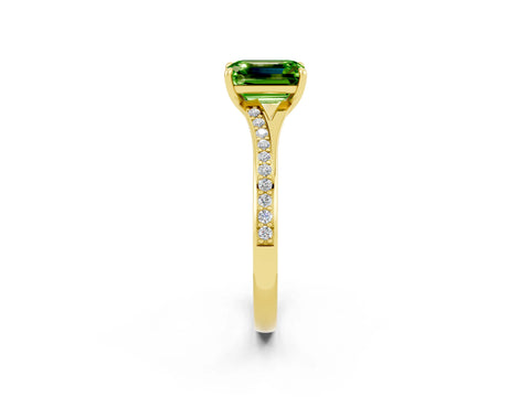 Yellow gold Emerald Cut Peridot Solitaire Ring with Pavé Band and Prong Setting_26