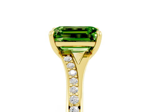 Yellow gold Emerald Cut Peridot Solitaire Ring with Pavé Band and Prong Setting_29