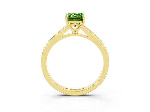Yellow gold Emerald Cut Peridot Solitaire Ring with Pavé Band and Prong Setting_3