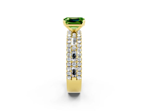Yellow gold Emerald Cut Peridot Solitaire Ring with Pavé and Channel Set Band_2