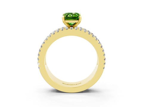 Yellow gold Emerald Cut Peridot Solitaire Ring with Pavé and Channel Set Band_3