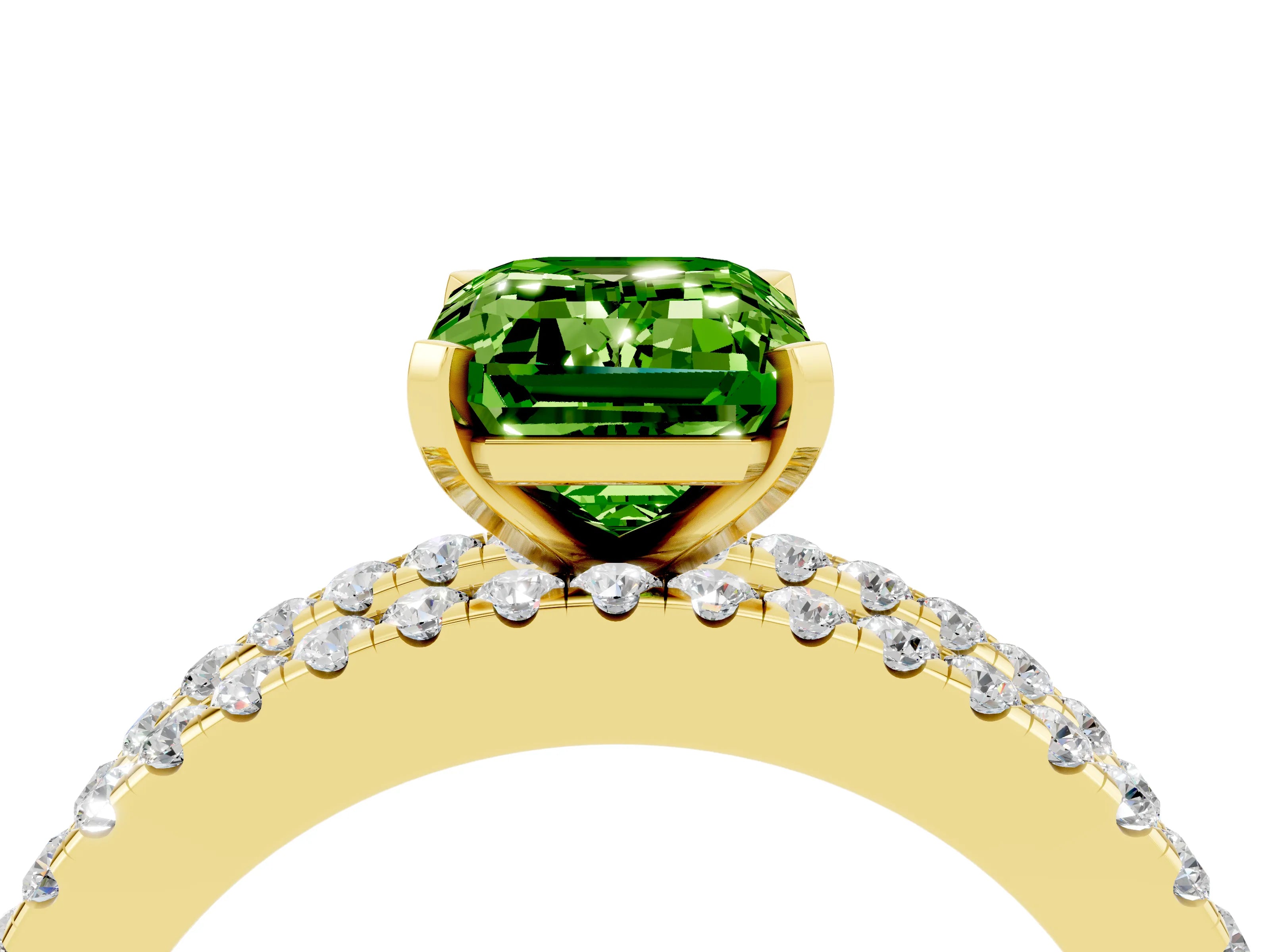 Yellow gold Emerald Cut Peridot Solitaire Ring with Pavé and Channel Set Band_4