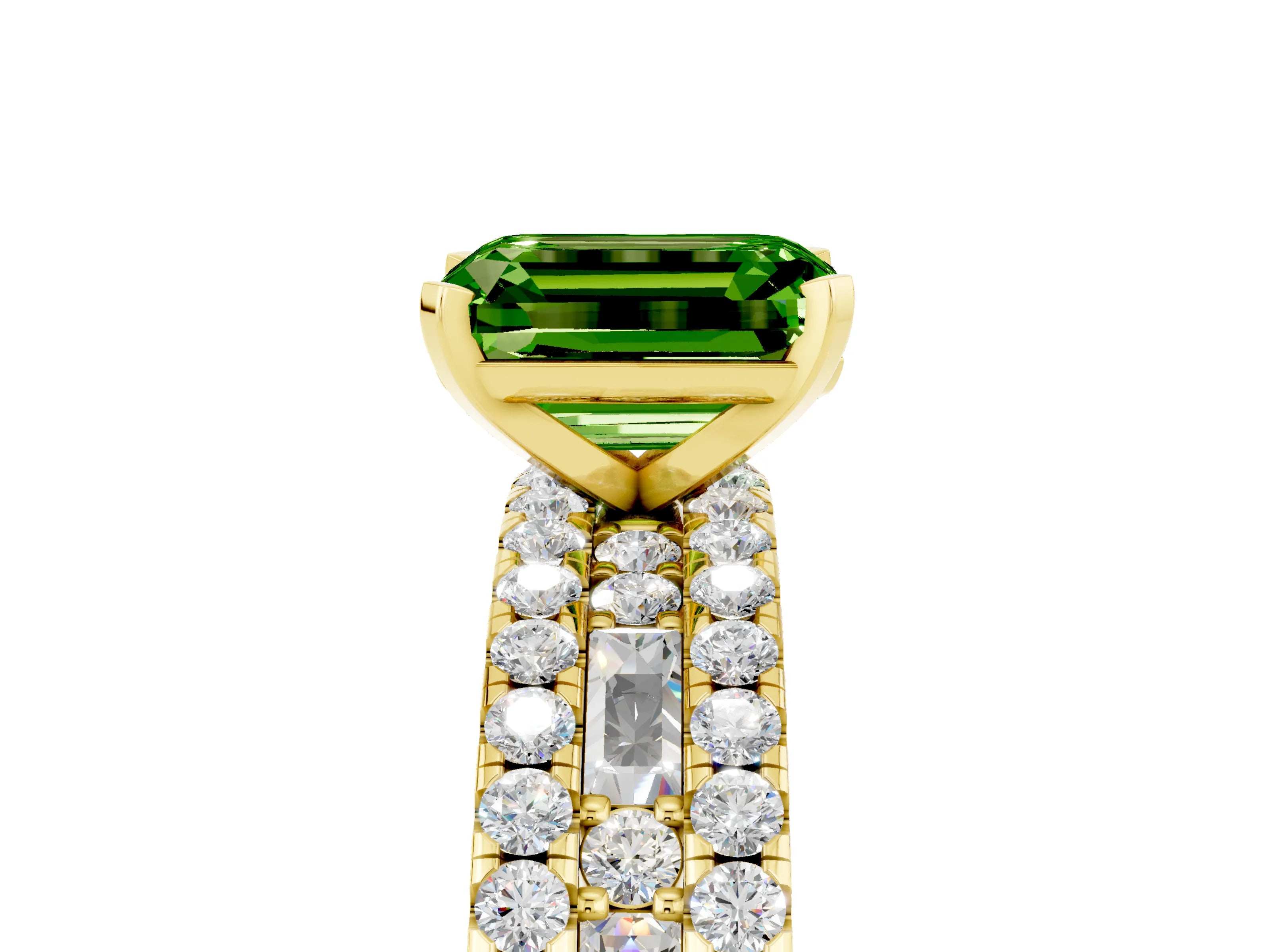 Yellow gold Emerald Cut Peridot Solitaire Ring with Pavé and Channel Set Band_5
