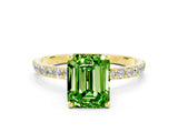 Yellow gold Emerald Cut Peridot Solitaire Ring with Pave Band and Four Prong Setting_12