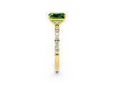 Yellow gold Emerald Cut Peridot Solitaire Ring with Pave Band and Four Prong Setting_14