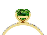 Yellow gold Emerald Cut Peridot Solitaire Ring with Pave Band and Four Prong Setting_16