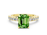 Yellow gold Emerald Cut Peridot Solitaire Ring with Round  Pavé Band and Four-Prong Setting_36