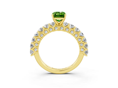 Yellow gold Emerald Cut Peridot Solitaire Ring with Shared Prong Pavé Band and Four-Prong Setting_3